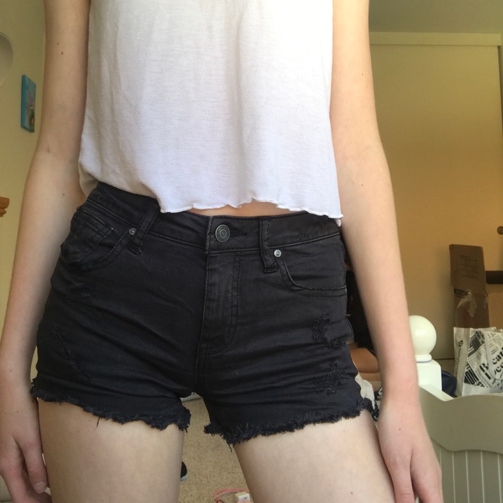 kids black denim ripped shorts